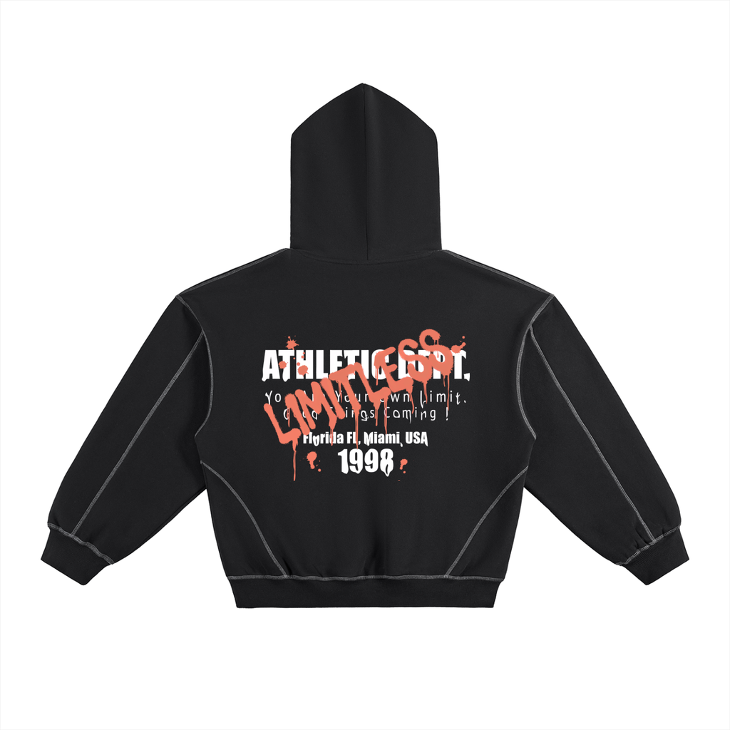 Contrast-Stitched Boxy Fleece Hoodie