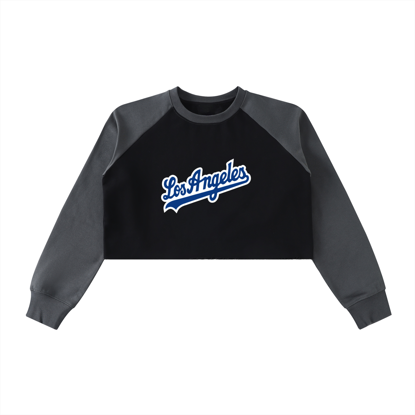 Raw-Hem Color-Block Raglan Crop Sweatshirt