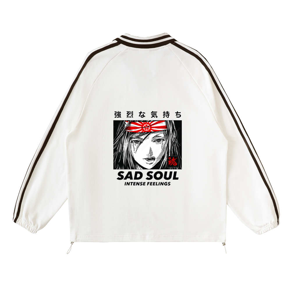 Contrast Striped Lapel Collar Sweatshirt