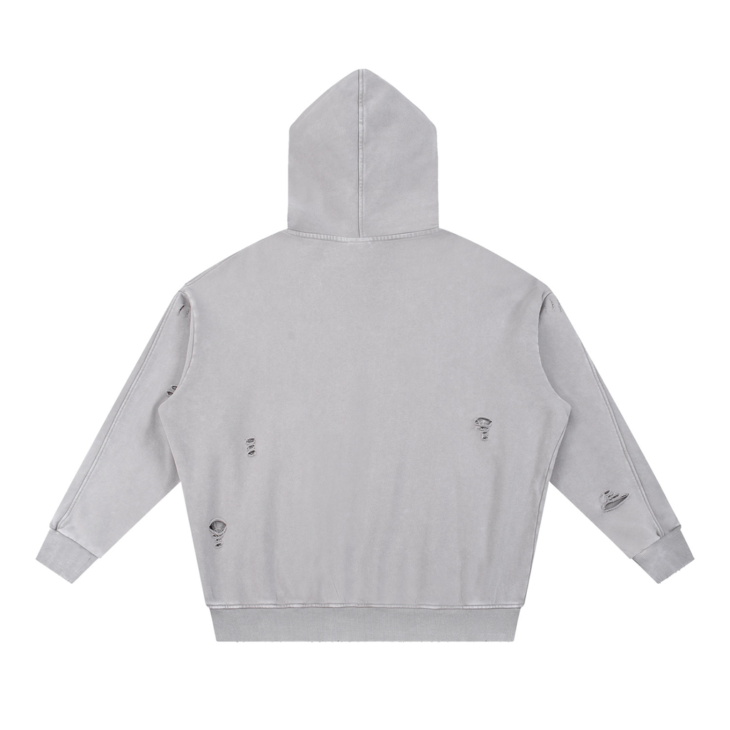 Snow Washed Distressed Panel Pocket Hoodie