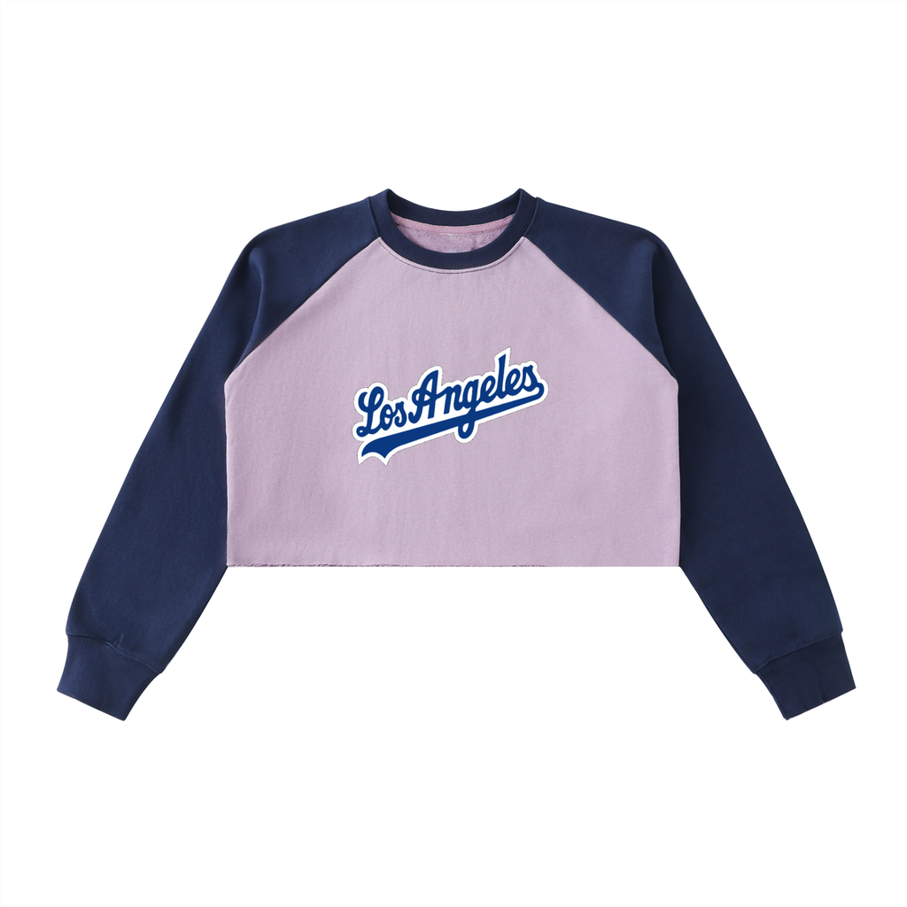 Raw-Hem Color-Block Raglan Crop Sweatshirt